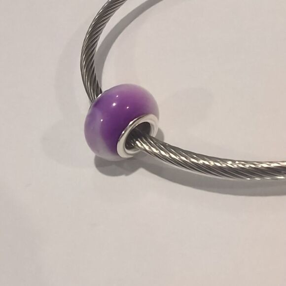 Silver Purple and White Blended Charm for Pandora Style Bracelet - Picture 5 of 6